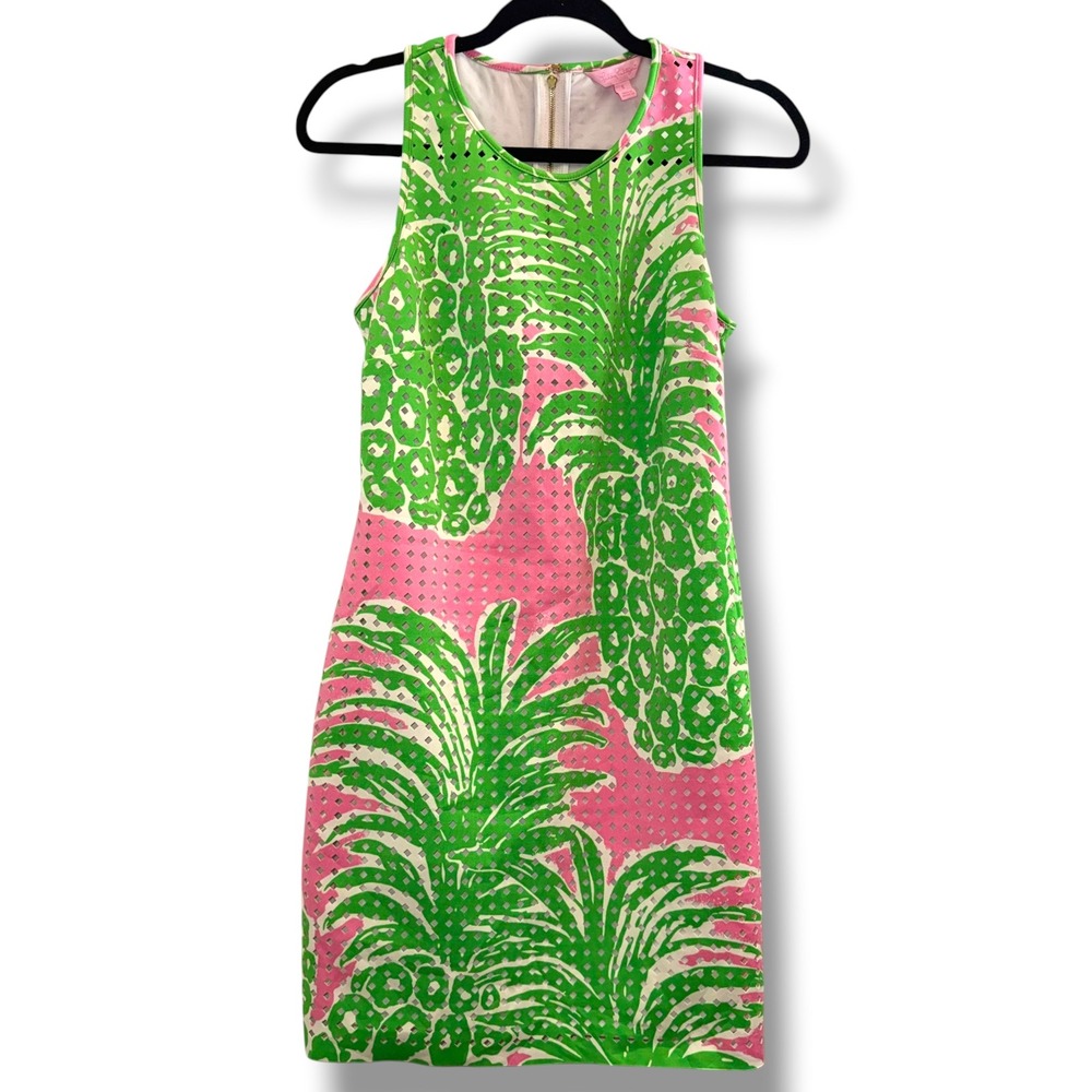 Lilly Pulitzer Womens S Pineapple Perla Pink Pout Flamenco Laser Cut Shift Dress